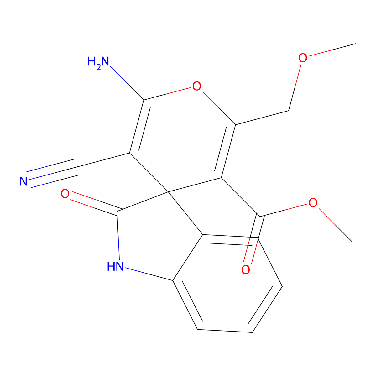 Methyl 2'-amino-3'-cyano-6'-(methoxymethyl)-2-oxospiro[indoline-3,4'-pyran]-5'-carboxylate molecular structure, CAS 300393-73-1
