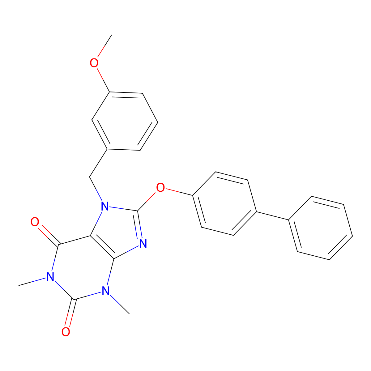 7-[(3-Methoxyphenyl)methyl]-1,3-dimethyl-8-(4-phenylphenoxy)purine-2,6-dione molecular structure, CAS 300393-98-0