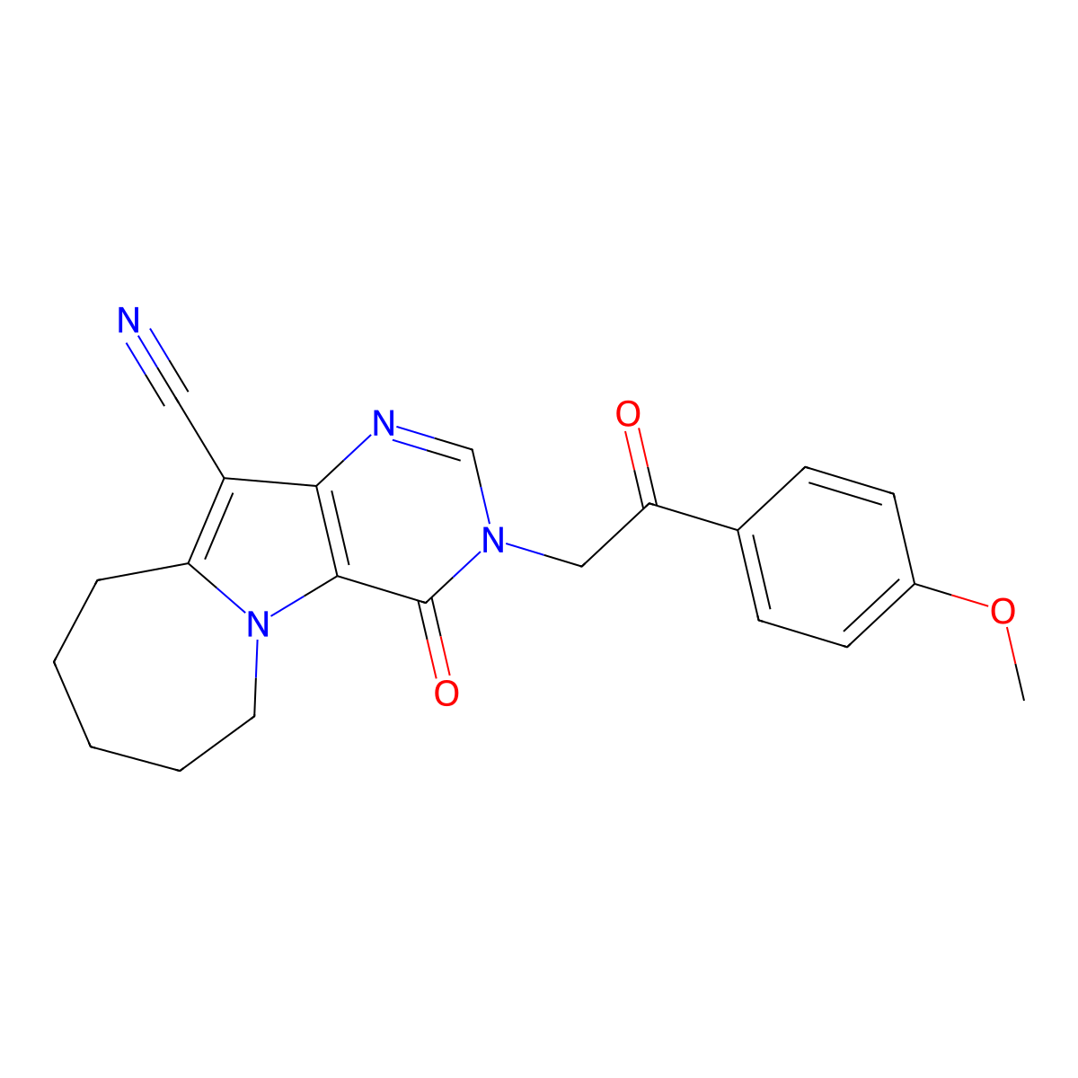 3-[2-(4-methoxyphenyl)-2-oxoethyl]-4-oxo-4,6,7,8,9,10-hexahydro-3H-pyrimido[4',5':4,5]pyrrolo[1,2-a]azepine-11-carbonitrile molecular structure, CAS 300394-00-7