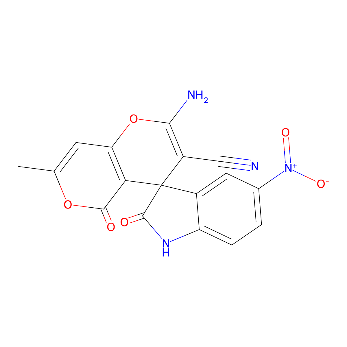 2'-amino-7'-methyl-5-nitro-2,5'-dioxospiro[1H-indole-3,4'-pyrano[4,3-b]pyran]-3'-carbonitrile molecular structure, CAS 300394-38-1