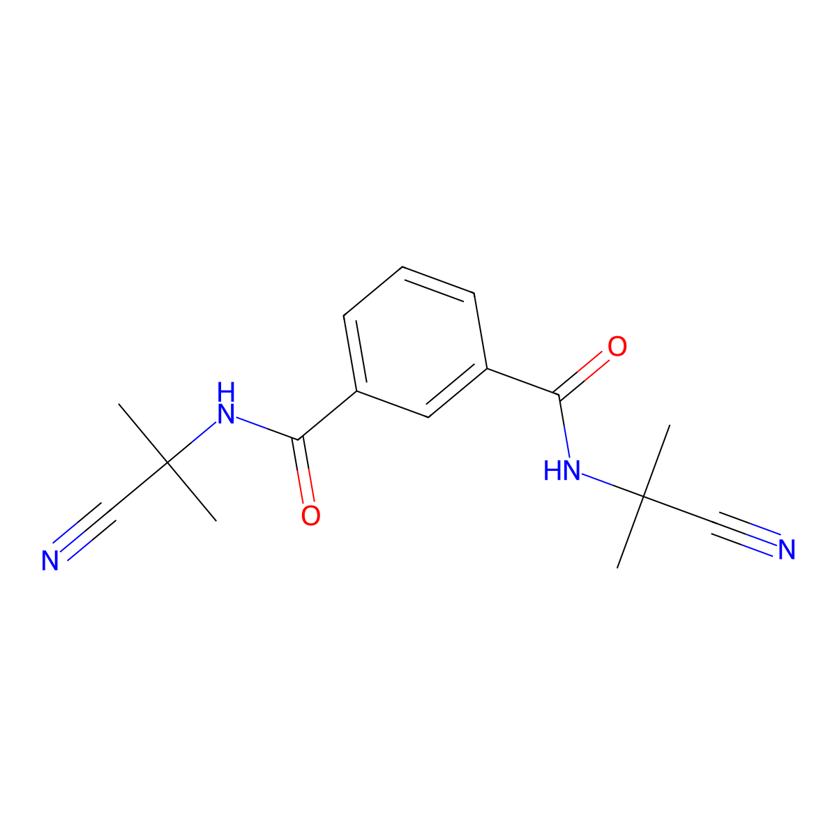 N1,N3-Bis(1-cyano-1-methylethyl)benzene-1,3-dicarboxamide molecular structure, CAS 300397-00-6