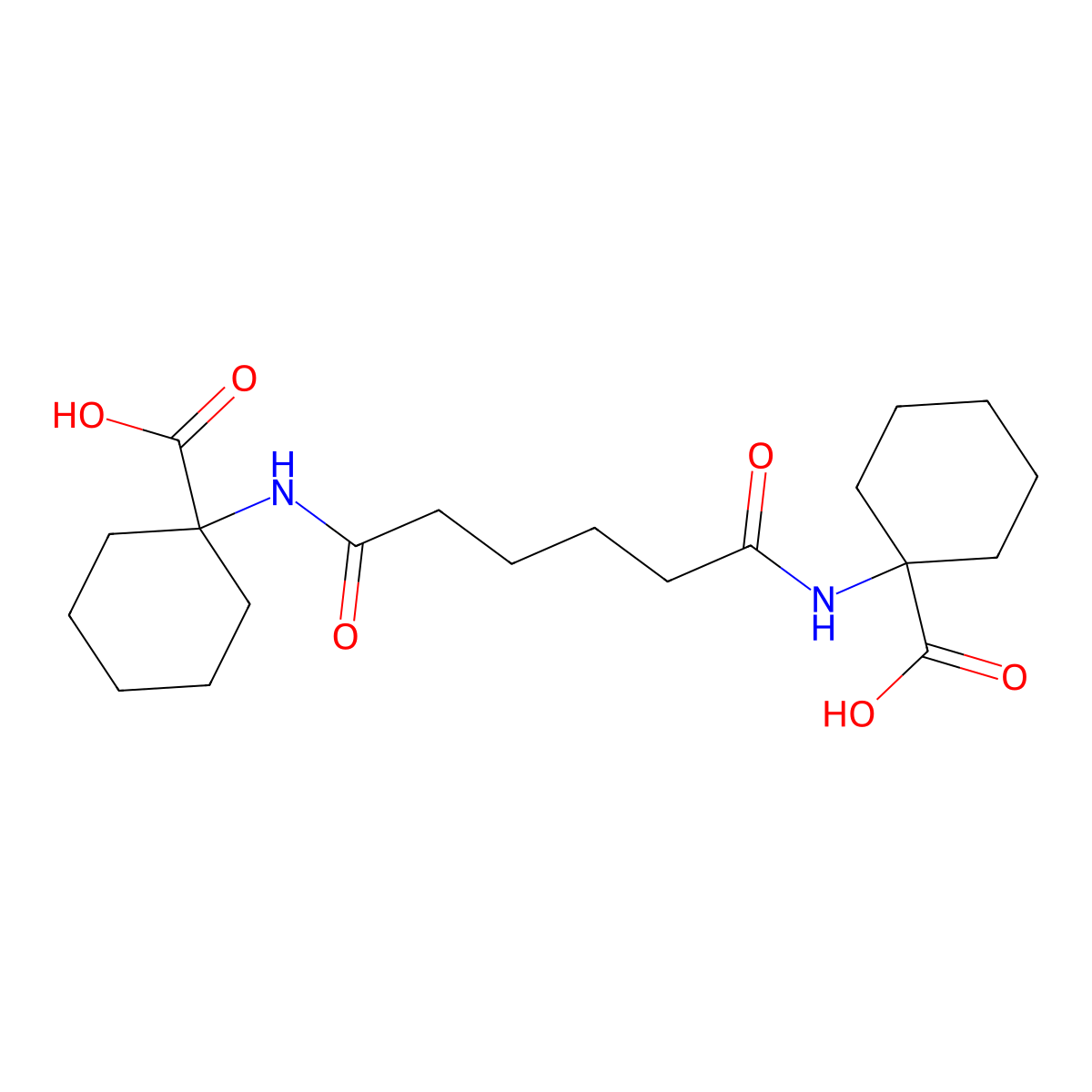 1-{5-[(1-Carboxycyclohexyl)carbamoyl]-pentanamido}-cyclohexane-1-carboxylic acid molecular structure, CAS 300398-14-5