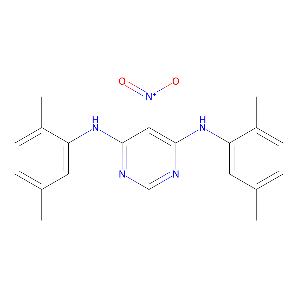 4,6-Bis(2,5-dimethylanilino)-5-nitropyrimidine molecular structure, CAS 300398-77-0