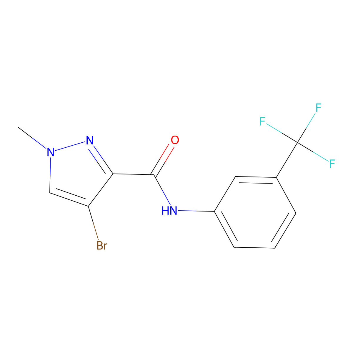 4-Bromo-1-methyl-N-[3-(trifluoromethyl)phenyl]-1H-pyrazole-3-carboxamide molecular structure, CAS 300402-33-9