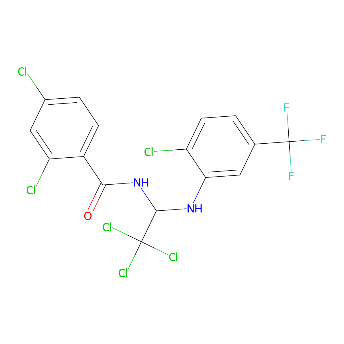 2,4-dichloro-N-{2,2,2-trichloro-1-[2-chloro-5-(trifluoromethyl)anilino]ethyl}benzamide molecular structure, CAS 300405-21-4