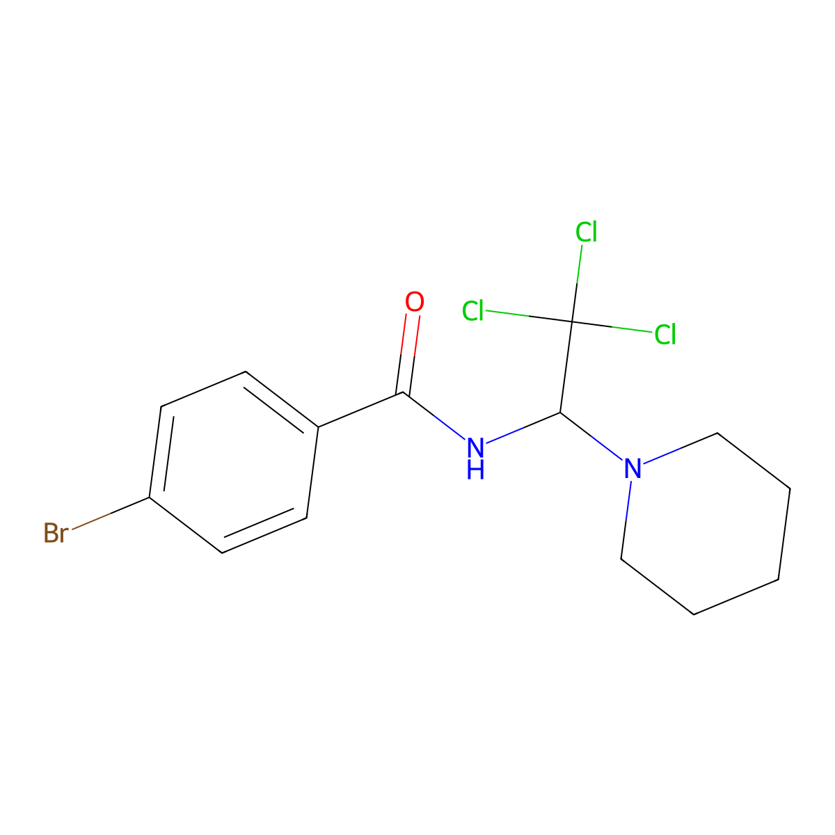 4-bromo-N-(2,2,2-trichloro-1-piperidin-1-ylethyl)benzamide molecular structure, CAS 300405-23-6