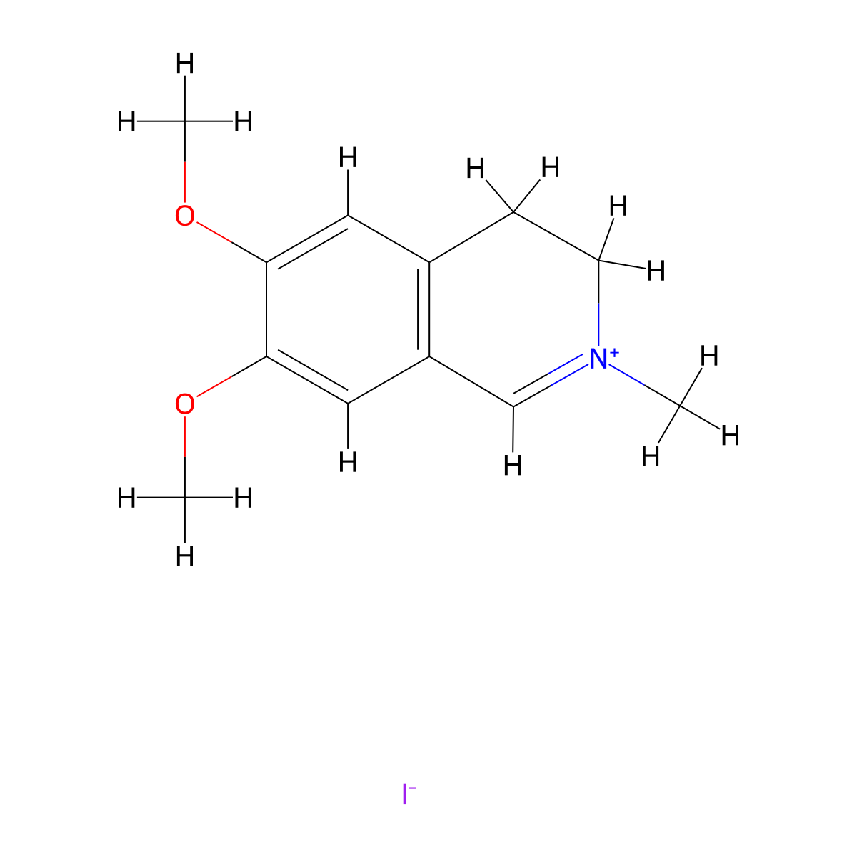 6,7-Dimethoxy-2-methyl-3,4-dihydroisoquinolin-2-ium iodide molecular structure, CAS 30045-07-9