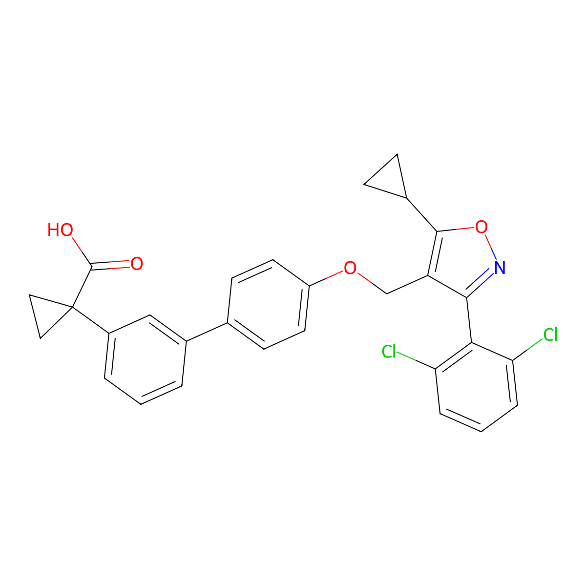 1-[3-[4-[[5-Cyclopropyl-3-(2,6-dichlorophenyl)-1,2-oxazol-4-yl]methoxy]phenyl]phenyl]cyclopropane-1-carboxylic acid molecular structure, CAS 3004676-77-8