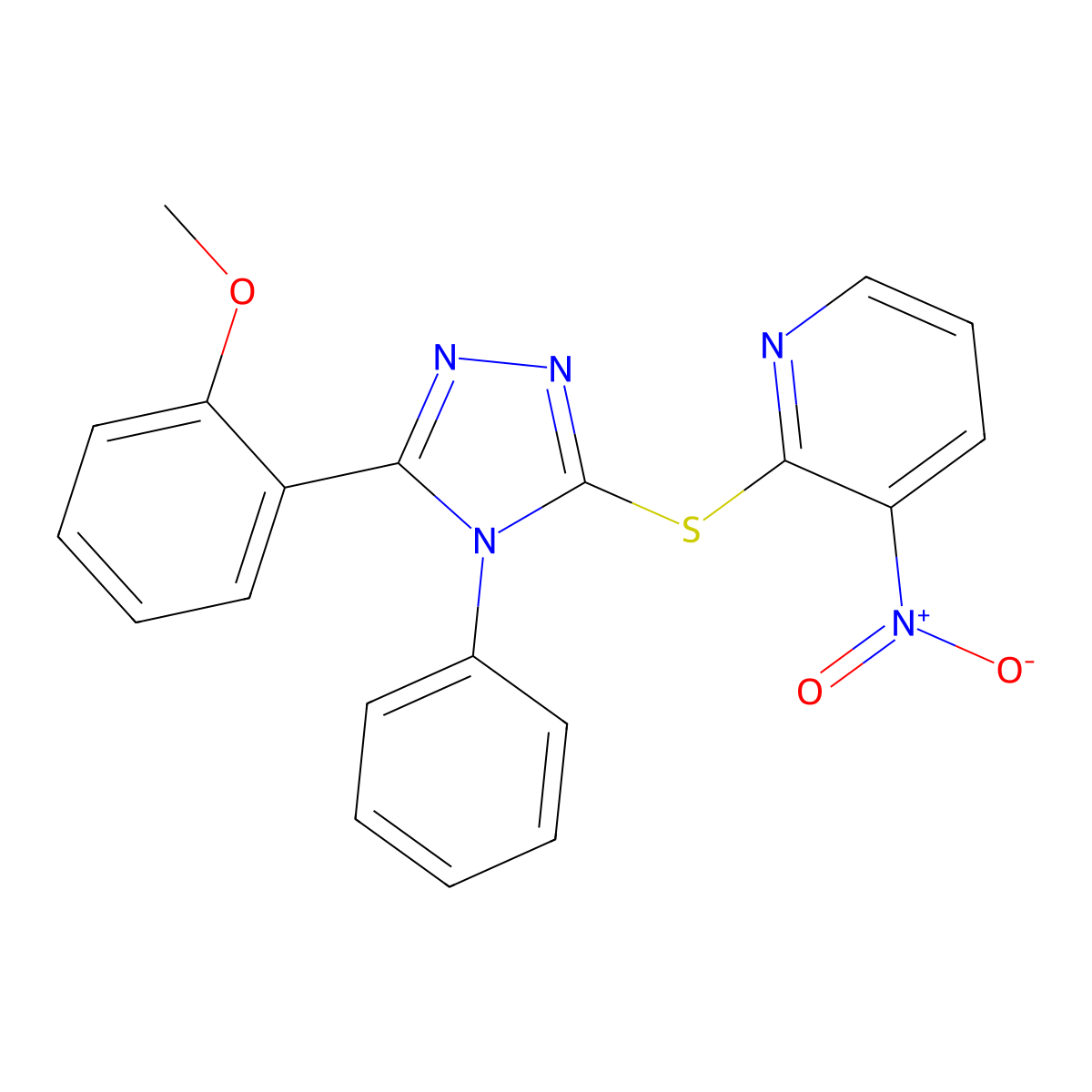 2-[[5-(2-Methoxyphenyl)-4-phenyl-4H-1,2,4-triazol-3-yl]thio]-3-nitropyridine molecular structure, CAS 300541-61-1