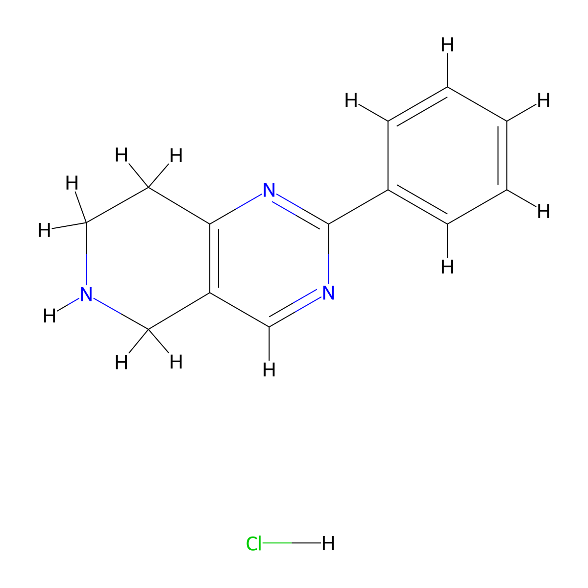 2-phenyl-5H,6H,7H,8H-pyrido[4,3-d]pyrimidine hydrochloride molecular structure, CAS 300552-48-1