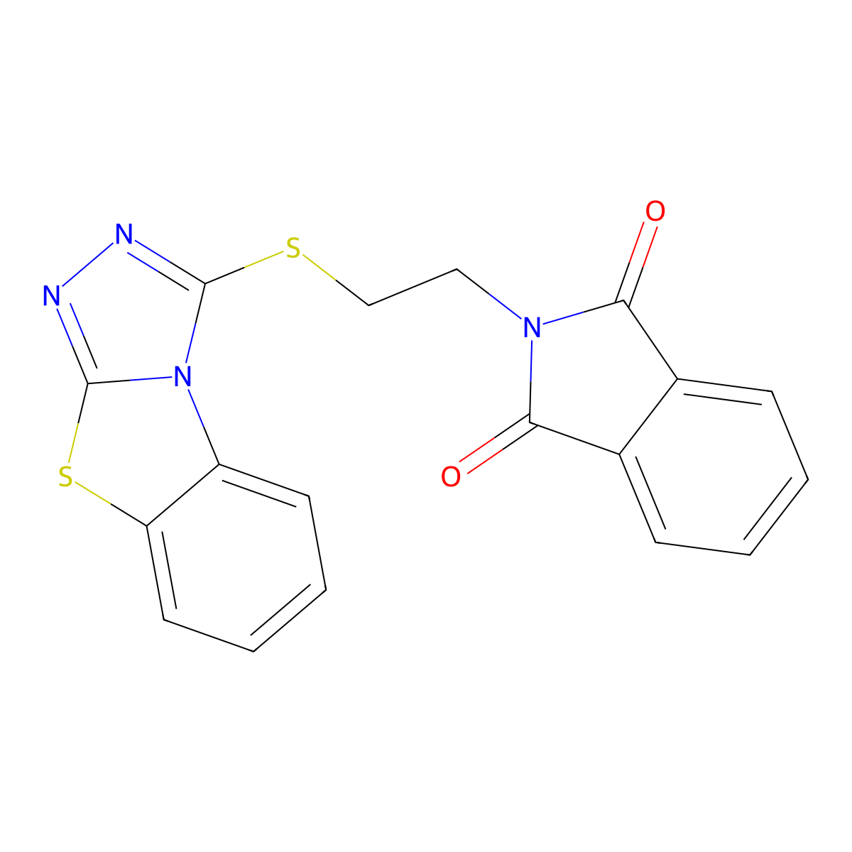 2-(2-{7-thia-2,4,5-triazatricyclo[6.4.0.0^{2,6}]dodeca-1(8),3,5,9,11-pentaen-3-ylsulfanyl}ethyl)-2,3-dihydro-1H-isoindole-1,3-dione molecular structure, CAS 300556-34-7