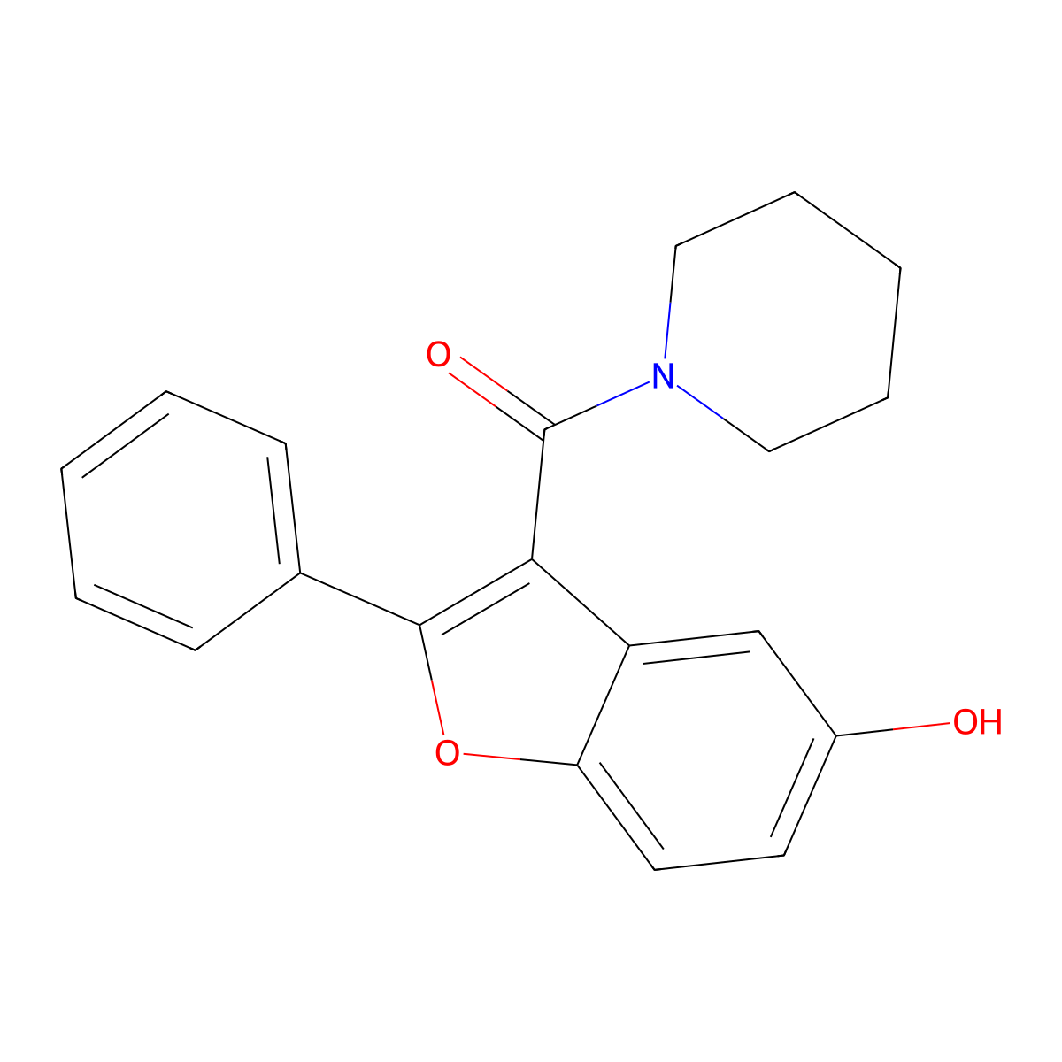 (5-Hydroxy-2-phenylbenzofuran-3-yl)(piperidin-1-yl)methanone molecular structure, CAS 300556-80-3