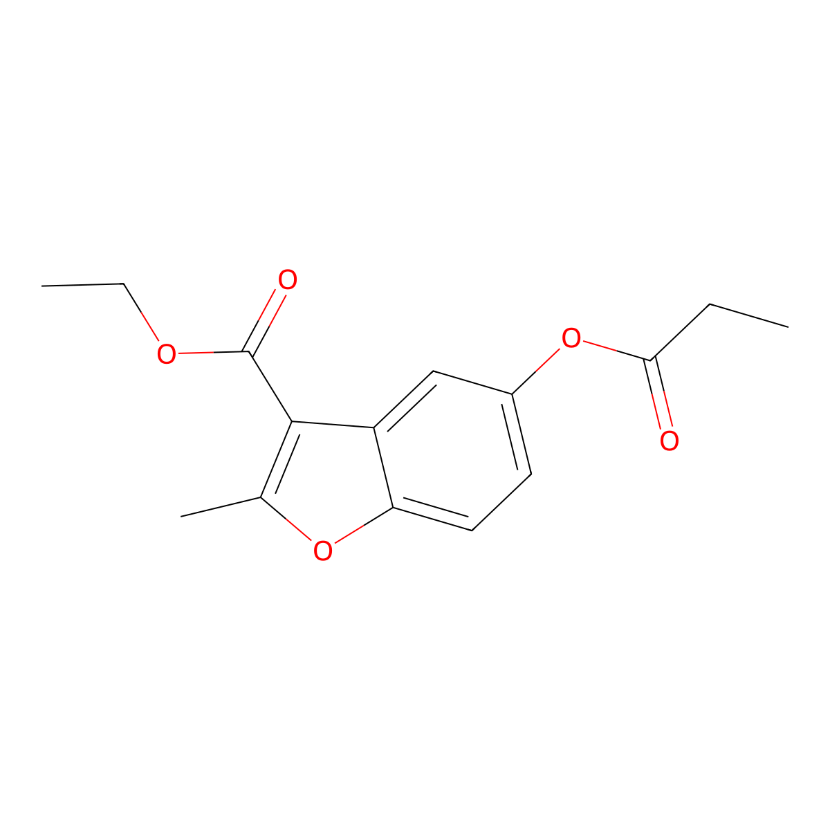 Ethyl 2-methyl-5-(propanoyloxy)-1-benzofuran-3-carboxylate molecular structure, CAS 300556-85-8