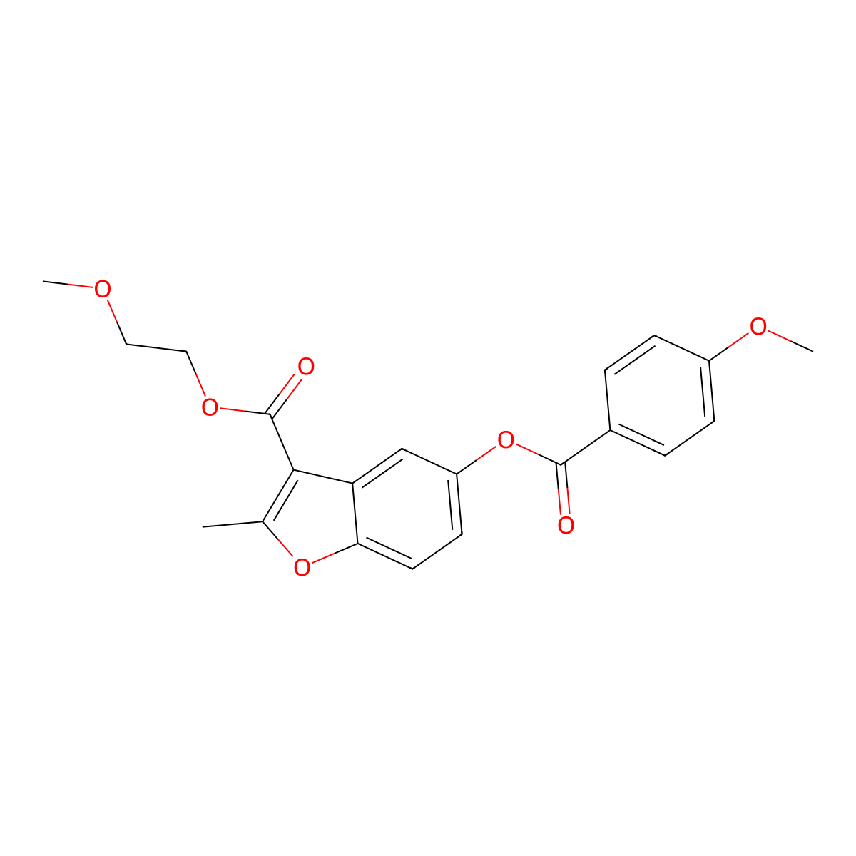 2-Methoxyethyl 5-((4-methoxybenzoyl)oxy)-2-methylbenzofuran-3-carboxylate molecular structure, CAS 300556-89-2