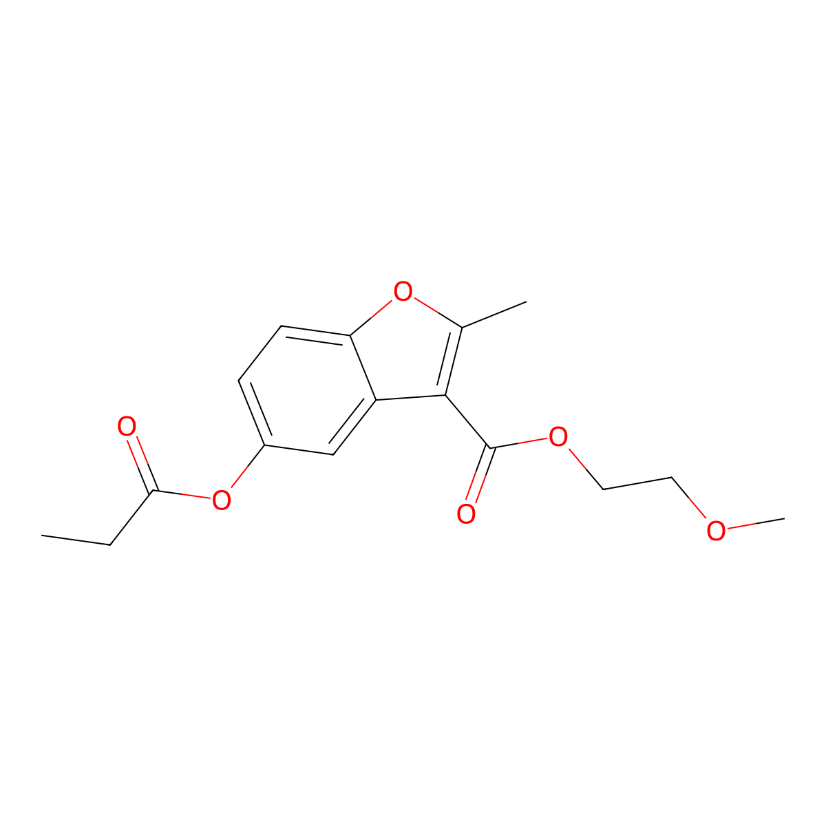 2-Methoxyethyl 2-methyl-5-(propanoyloxy)-1-benzofuran-3-carboxylate molecular structure, CAS 300556-90-5