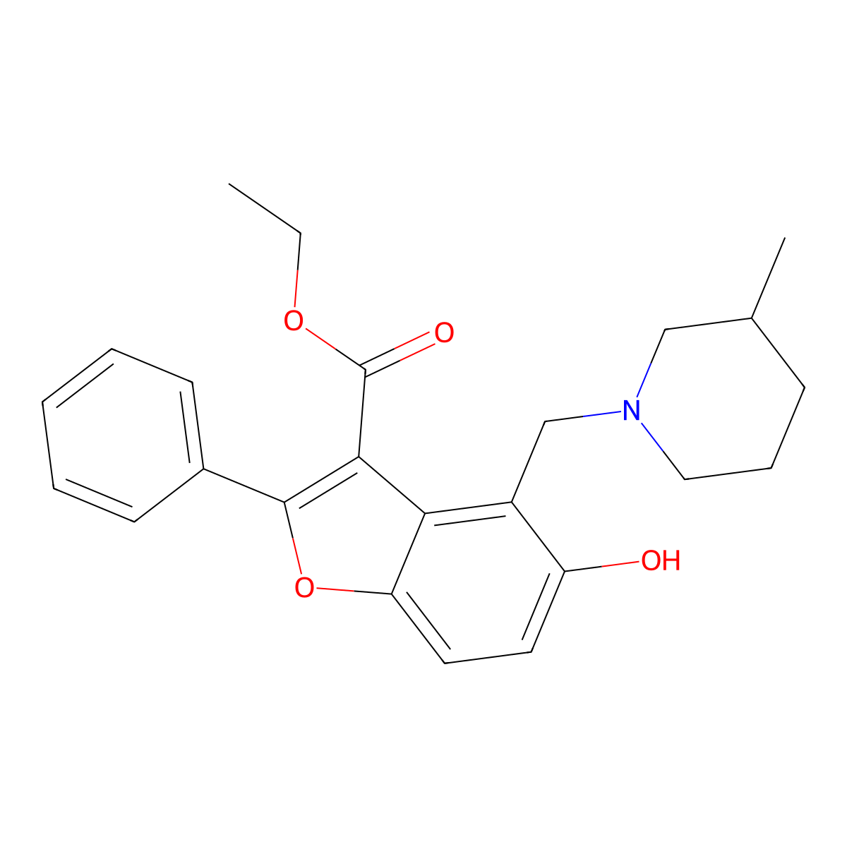 Ethyl 5-hydroxy-4-[(3-methylpiperidin-1-yl)methyl]-2-phenyl-1-benzofuran-3-carboxylate molecular structure, CAS 300556-95-0