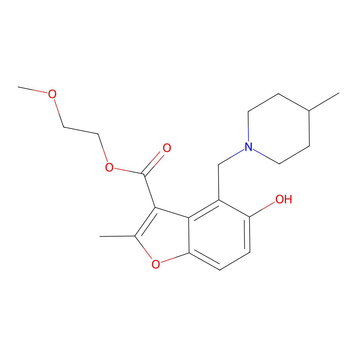 2-Methoxyethyl 5-hydroxy-2-methyl-4-[(4-methylpiperidin-1-yl)methyl]-1-benzofuran-3-carboxylate molecular structure, CAS 300556-98-3