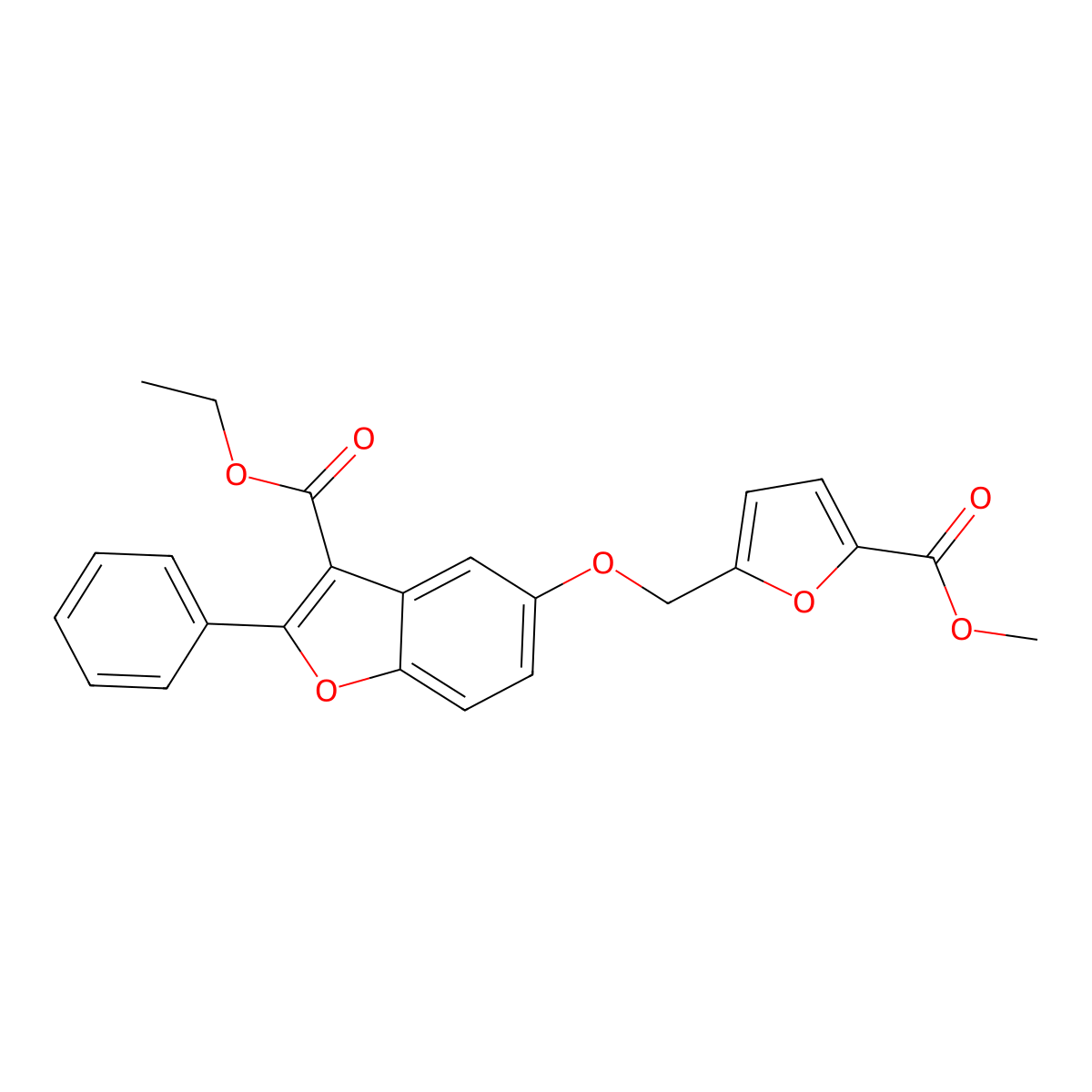 Ethyl 5-{[5-(methoxycarbonyl)furan-2-yl]methoxy}-2-phenyl-1-benzofuran-3-carboxylate molecular structure, CAS 300557-05-5