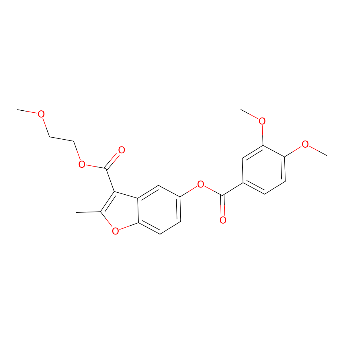 2-Methoxyethyl 5-((3,4-dimethoxybenzoyl)oxy)-2-methylbenzofuran-3-carboxylate molecular structure, CAS 300557-35-1
