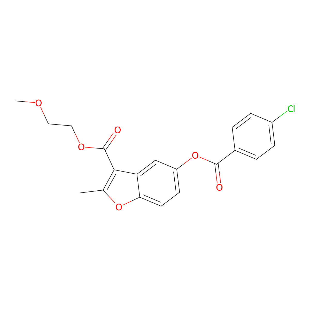 2-Methoxyethyl 5-((4-chlorobenzoyl)oxy)-2-methylbenzofuran-3-carboxylate molecular structure, CAS 300557-37-3