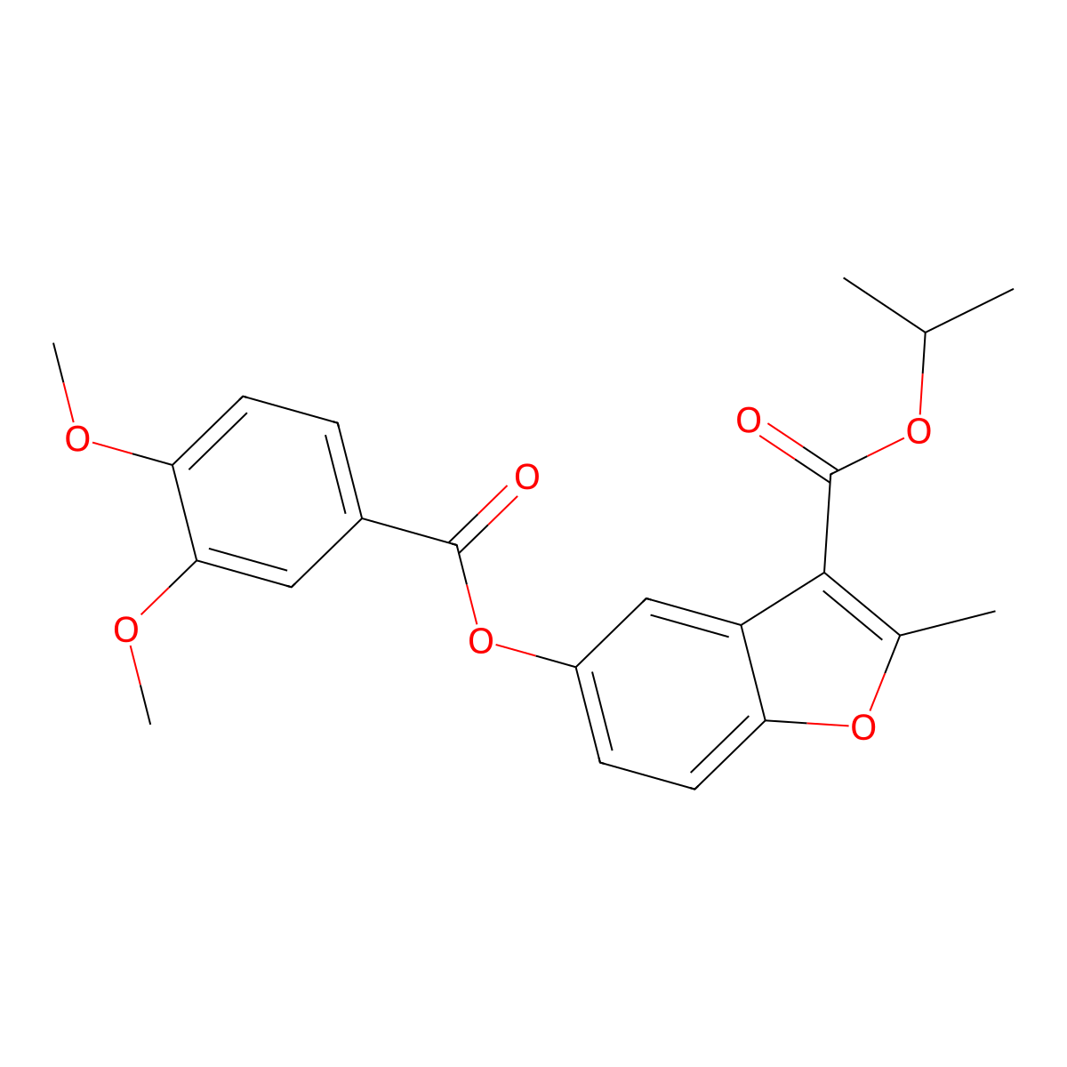 Isopropyl 5-((3,4-dimethoxybenzoyl)oxy)-2-methylbenzofuran-3-carboxylate molecular structure, CAS 300557-38-4