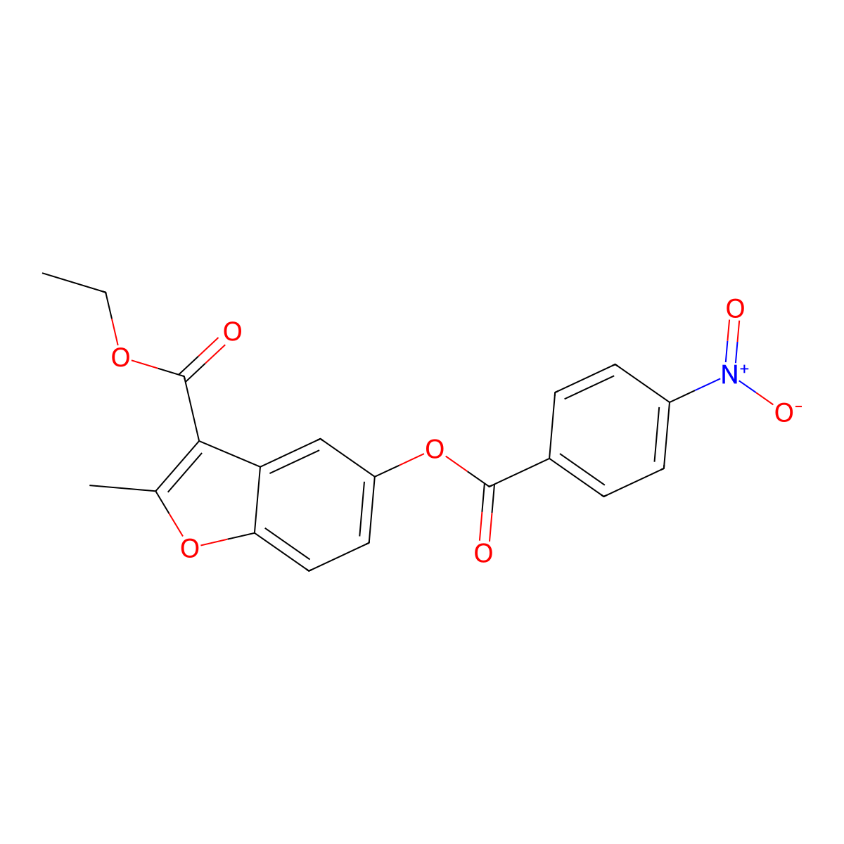 Ethyl 2-methyl-5-(4-nitrobenzoyloxy)-1-benzofuran-3-carboxylate molecular structure, CAS 300557-41-9