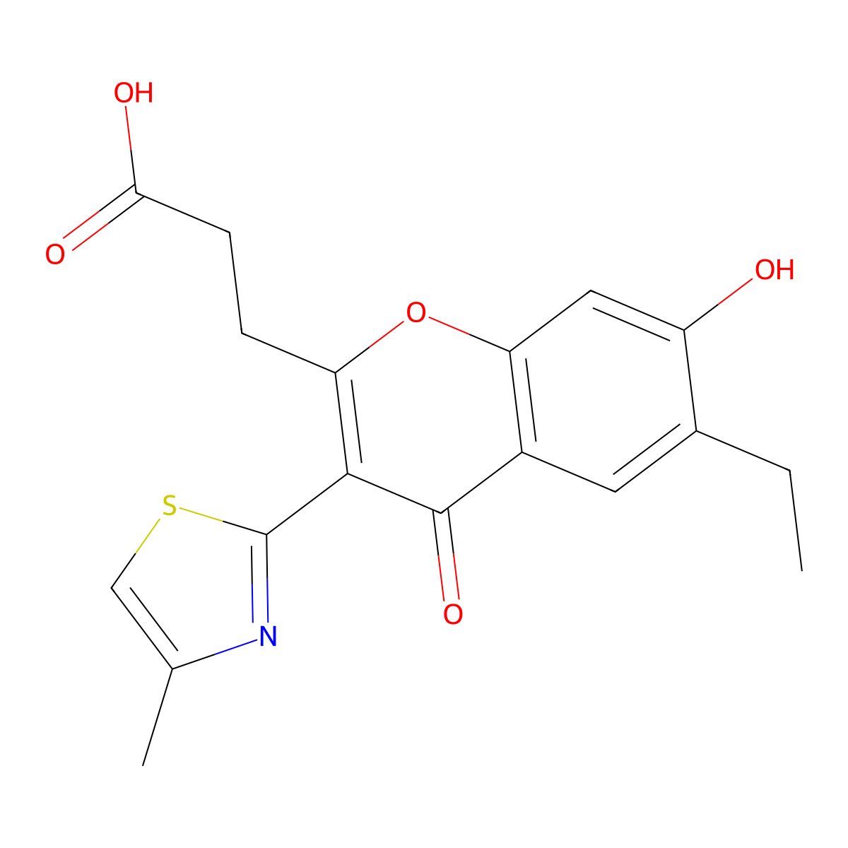 3-(6-ethyl-7-hydroxy-3-(4-methylthiazol-2-yl)-4-oxo-4H-chromen-2-yl)propanoic acid molecular structure, CAS 300557-67-9