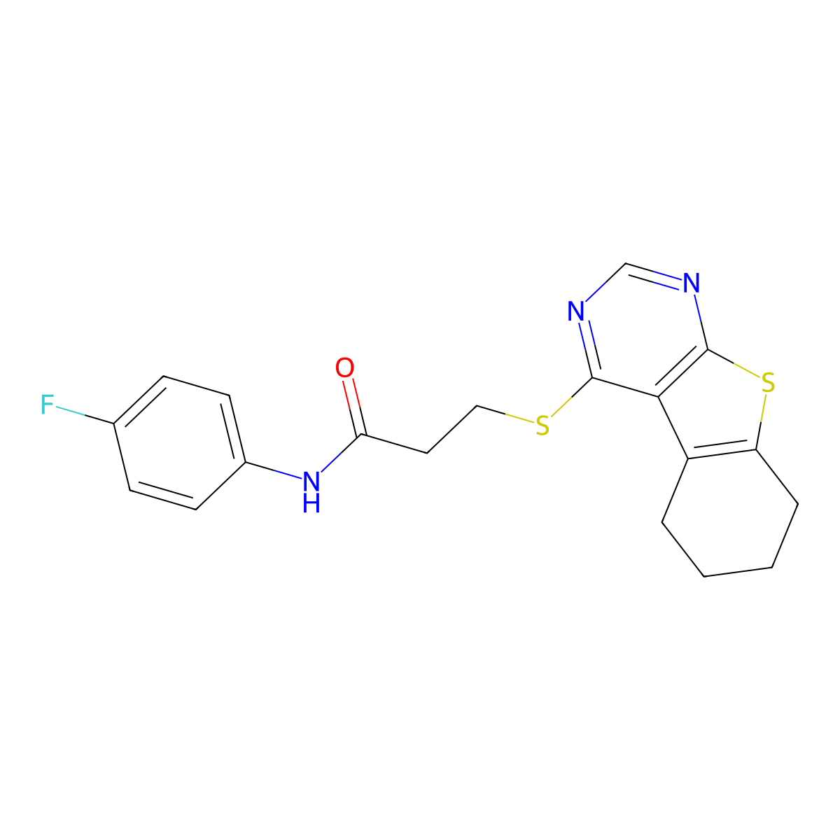 N-(4-fluorophenyl)-3-{8-thia-4,6-diazatricyclo[7.4.0.0^{2,7}]trideca-1(9),2,4,6-tetraen-3-ylsulfanyl}propanamide molecular structure, CAS 300557-76-0