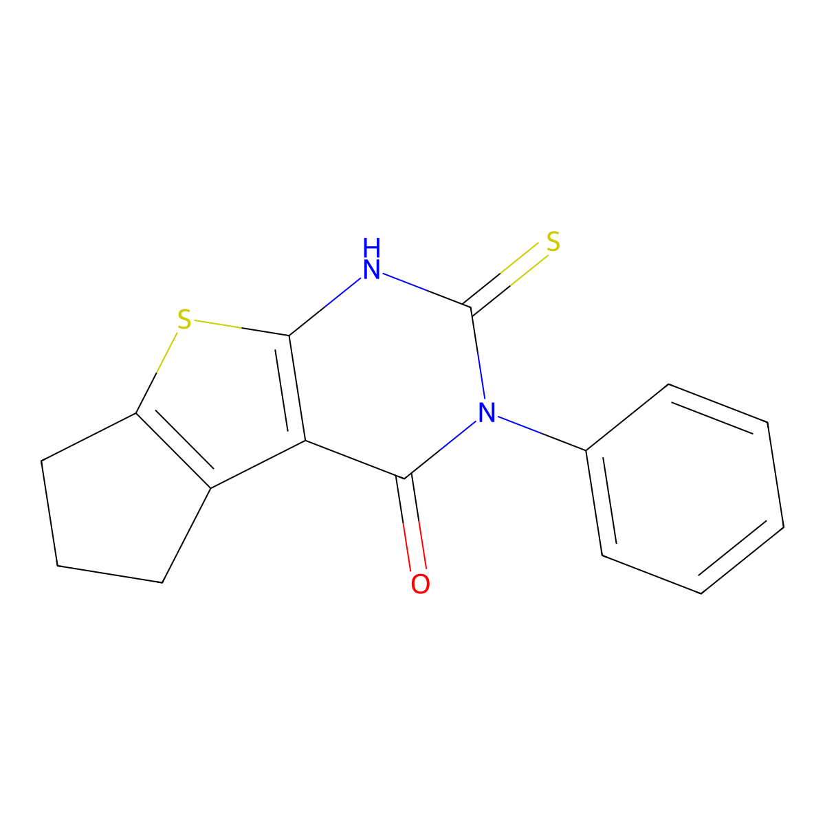 2-mercapto-3-phenyl-3,5,6,7-tetrahydro-4H-cyclopenta[4,5]thieno[2,3-d]pyrimidin-4-one molecular structure, CAS 300557-77-1