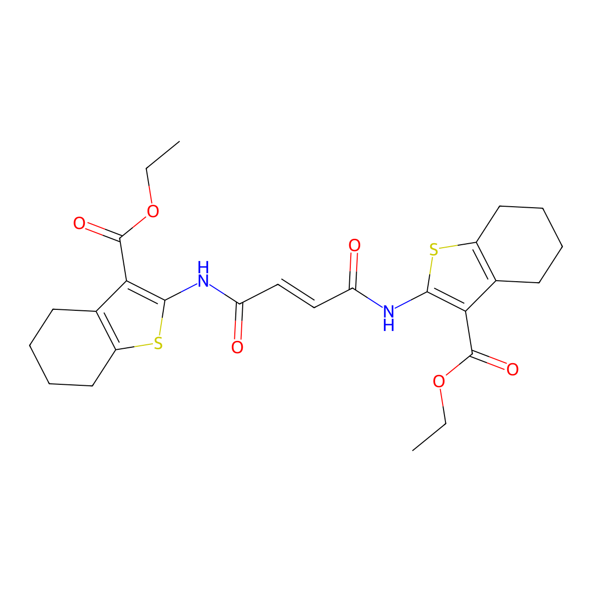 Ethyl 2-[[4-[(3-ethoxycarbonyl-4,5,6,7-tetrahydro-1-benzothiophen-2-yl)amino]-4-oxobut-2-enoyl]amino]-4,5,6,7-tetrahydro-1-benzothiophene-3-carboxylate molecular structure, CAS 300557-78-2