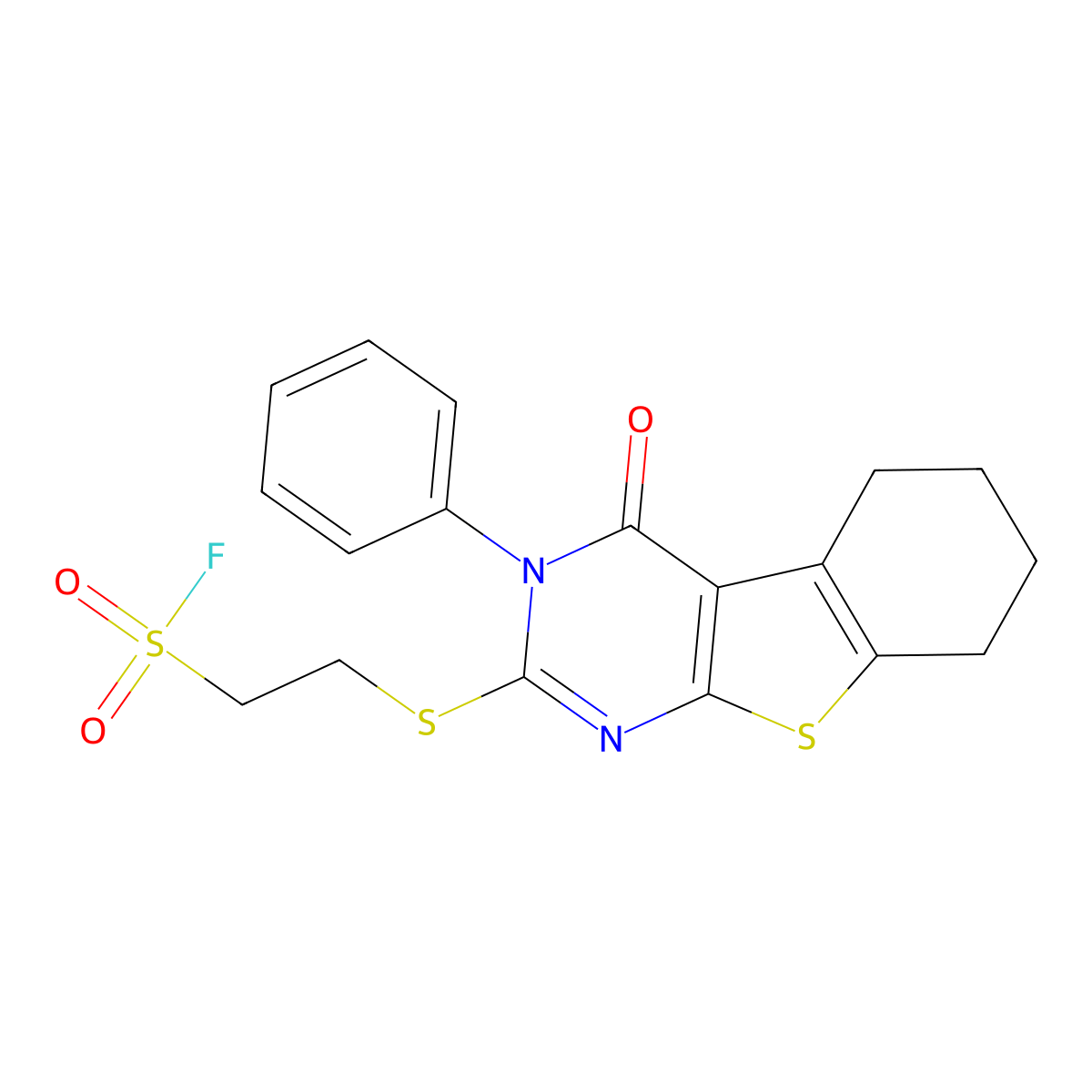 2-[(4-Oxo-3-phenyl-5,6,7,8-tetrahydro-[1]benzothiolo[2,3-d]pyrimidin-2-yl)sulfanyl]ethanesulfonyl fluoride molecular structure, CAS 300557-87-3