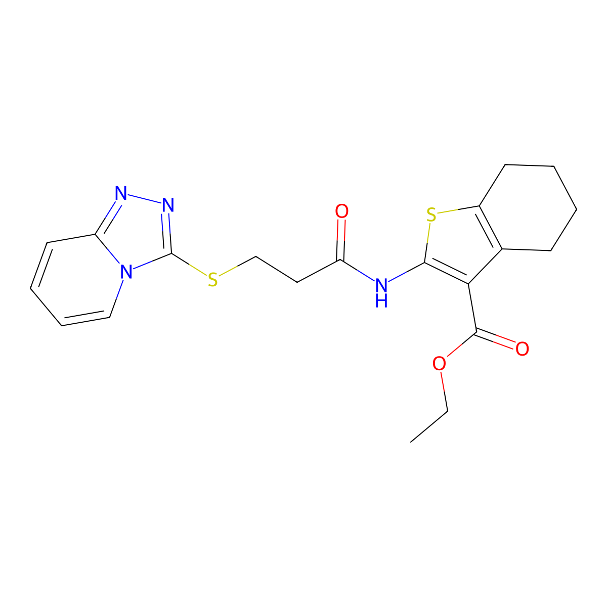 Ethyl 2-(3-([1,2,4]triazolo[4,3-a]pyridin-3-ylthio)propanamido)-4,5,6,7-tetrahydrobenzo[b]thiophene-3-carboxylate molecular structure, CAS 300557-92-0