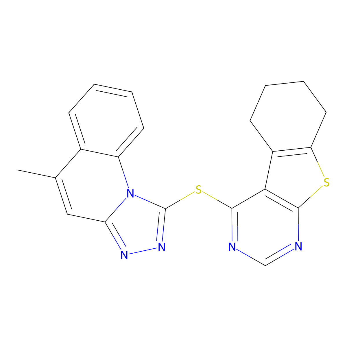 4-[(5-Methyl[1,2,4]triazolo[4,3-a]quinolin-1-yl)sulfanyl]-5,6,7,8-tetrahydro[1]benzothieno[2,3-d]pyrimidine molecular structure, CAS 300557-93-1