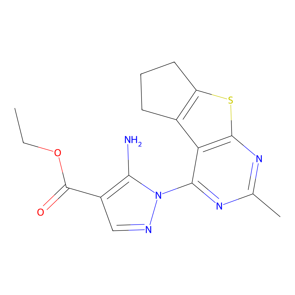 ethyl 5-amino-1-{10-methyl-7-thia-9,11-diazatricyclo[6.4.0.0^{2,6}]dodeca-1(8),2(6),9,11-tetraen-12-yl}-1H-pyrazole-4-carboxylate molecular structure, CAS 300557-95-3