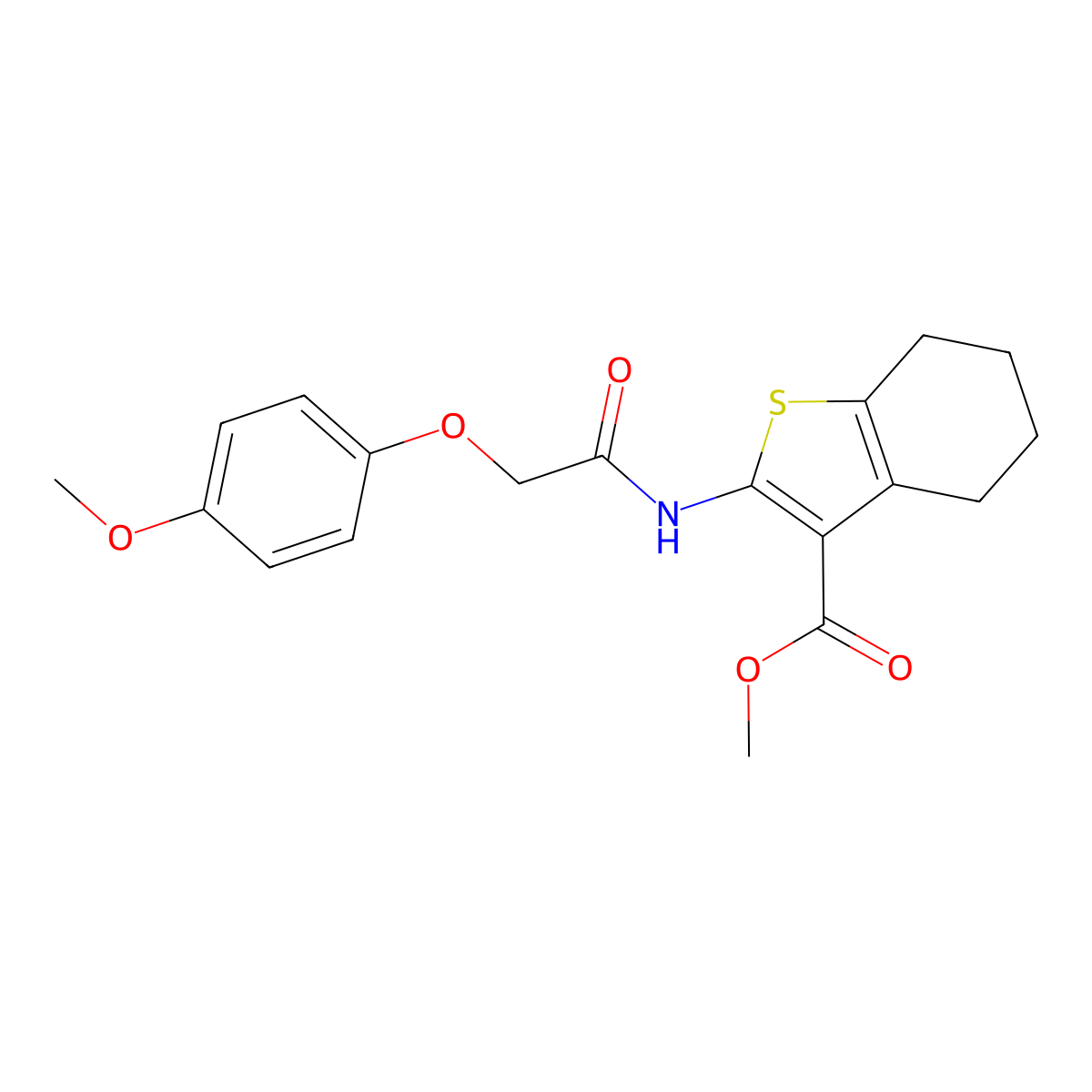 Methyl 2-{[(4-methoxyphenoxy)acetyl]amino}-4,5,6,7-tetrahydro-1-benzothiophene-3-carboxylate molecular structure, CAS 300559-60-8