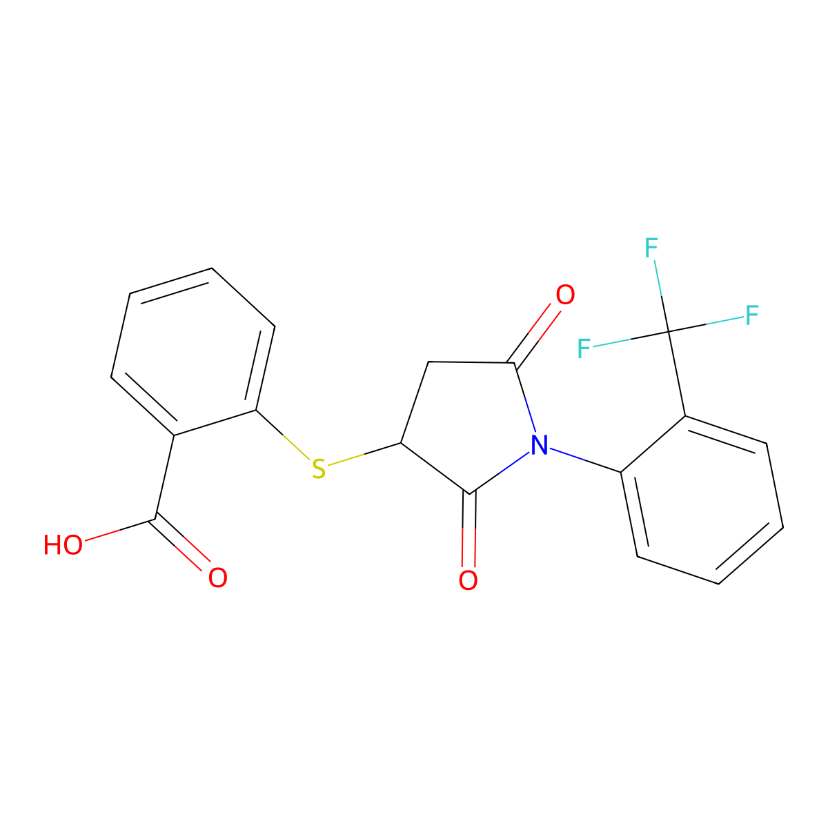 2-({2,5-Dioxo-1-[2-(trifluoromethyl)phenyl]pyrrolidin-3-yl}sulfanyl)benzoic acid molecular structure, CAS 300559-66-4