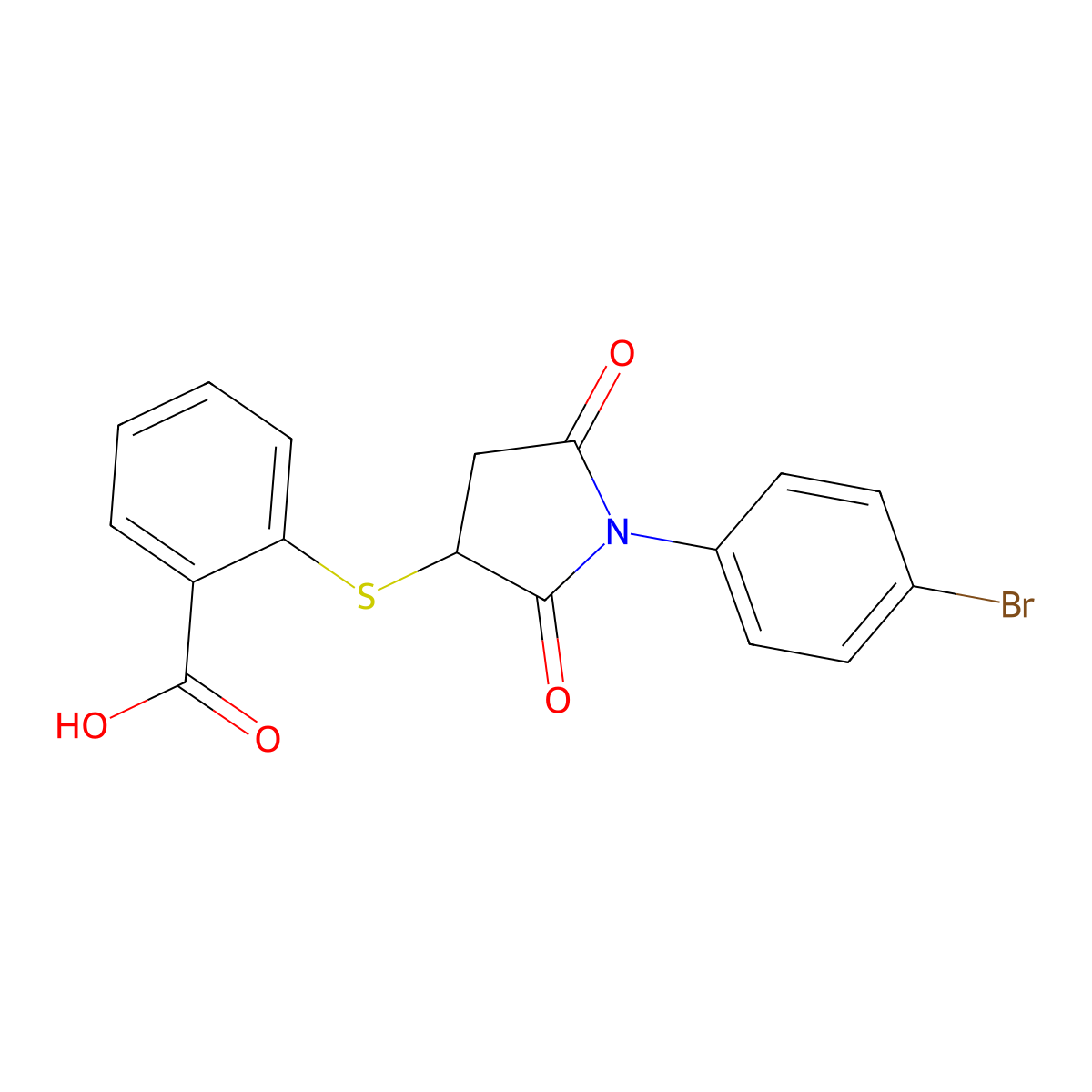 2-{[1-(4-Bromophenyl)-2,5-dioxopyrrolidin-3-yl]sulfanyl}benzoic acid molecular structure, CAS 300559-67-5