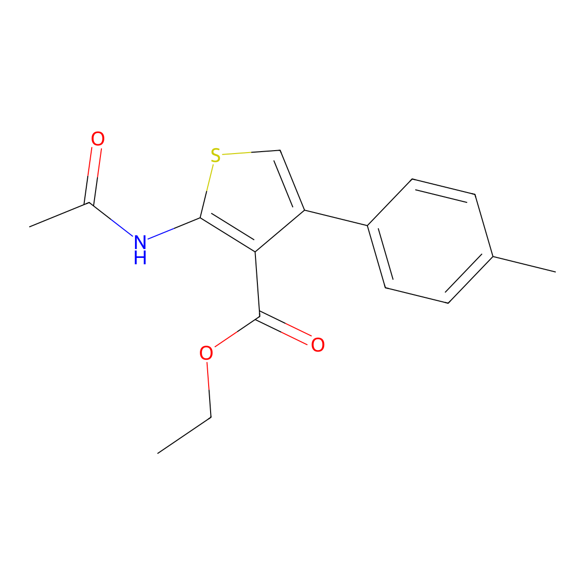 Ethyl 2-acetamido-4-(4-methylphenyl)thiophene-3-carboxylate molecular structure, CAS 300566-54-5