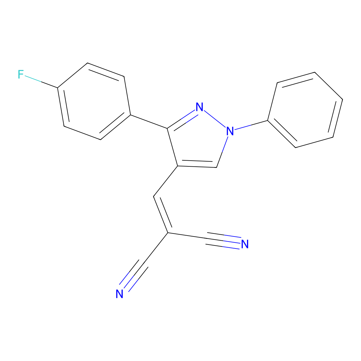 2-((3-(4-fluorophenyl)-1-phenyl-1H-pyrazol-4-yl)methylene)malononitrile molecular structure, CAS 300567-11-7
