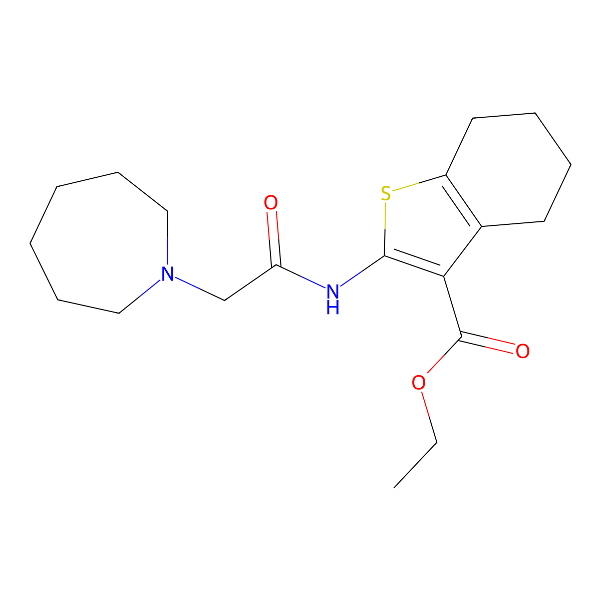 Ethyl 2-[(azepan-1-ylacetyl)amino]-4,5,6,7-tetrahydro-1-benzothiophene-3-carboxylate molecular structure, CAS 300567-21-9