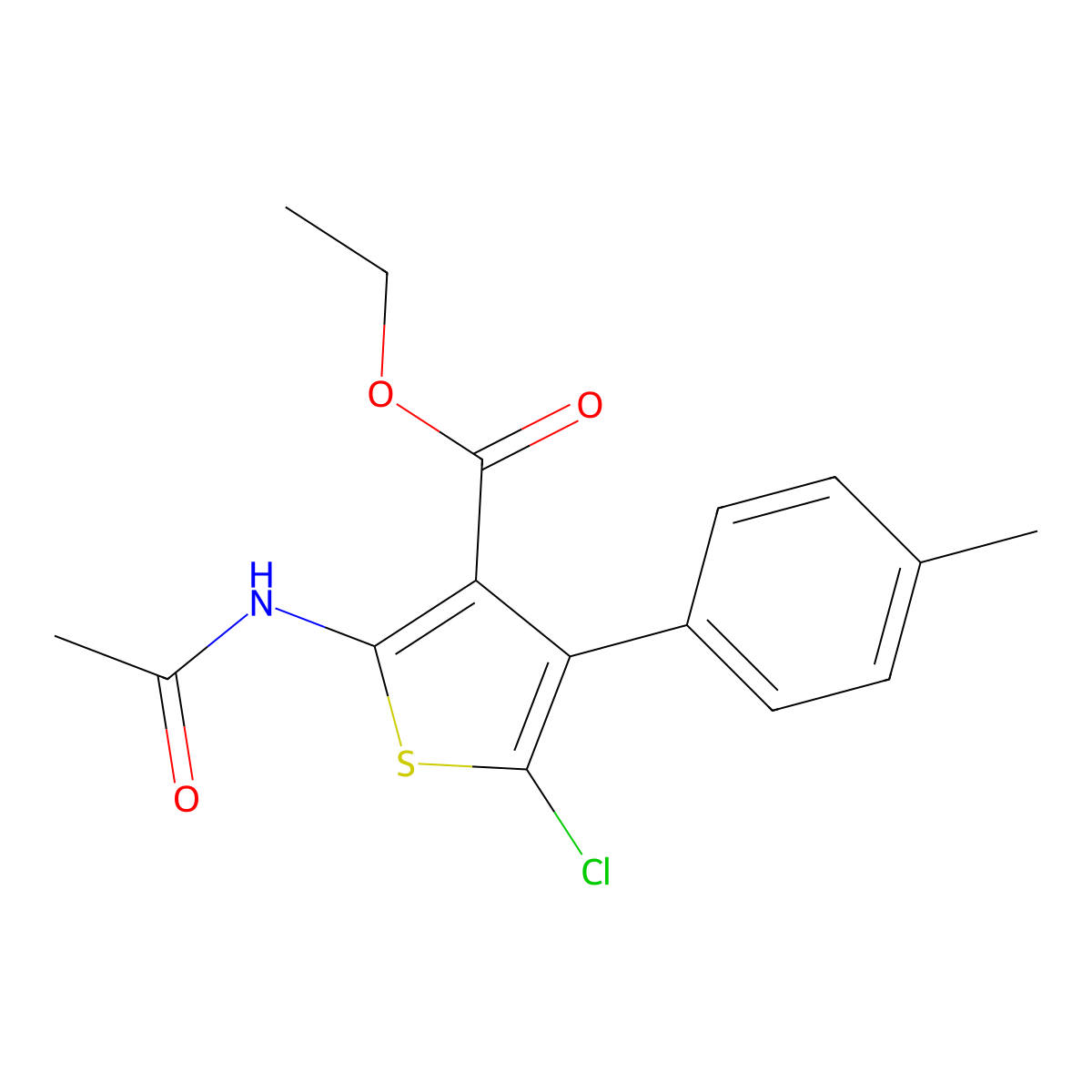 Ethyl 5-chloro-2-acetamido-4-(4-methylphenyl)thiophene-3-carboxylate molecular structure, CAS 300567-54-8