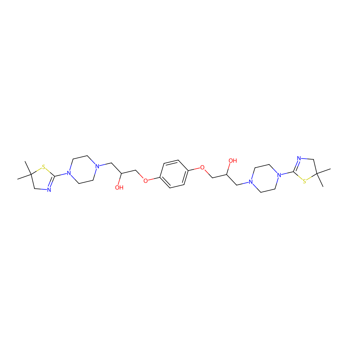 1-[4-(5,5-Dimethyl-4,5-dihydro-1,3-thiazol-2-yl)piperazin-1-yl]-3-(4-{3-[4-(5,5-dimethyl-4,5-dihydro-1,3-thiazol-2-yl)piperazin-1-yl]-2-hydroxypropoxy}phenoxy)propan-2-ol molecular structure, CAS 300568-73-4