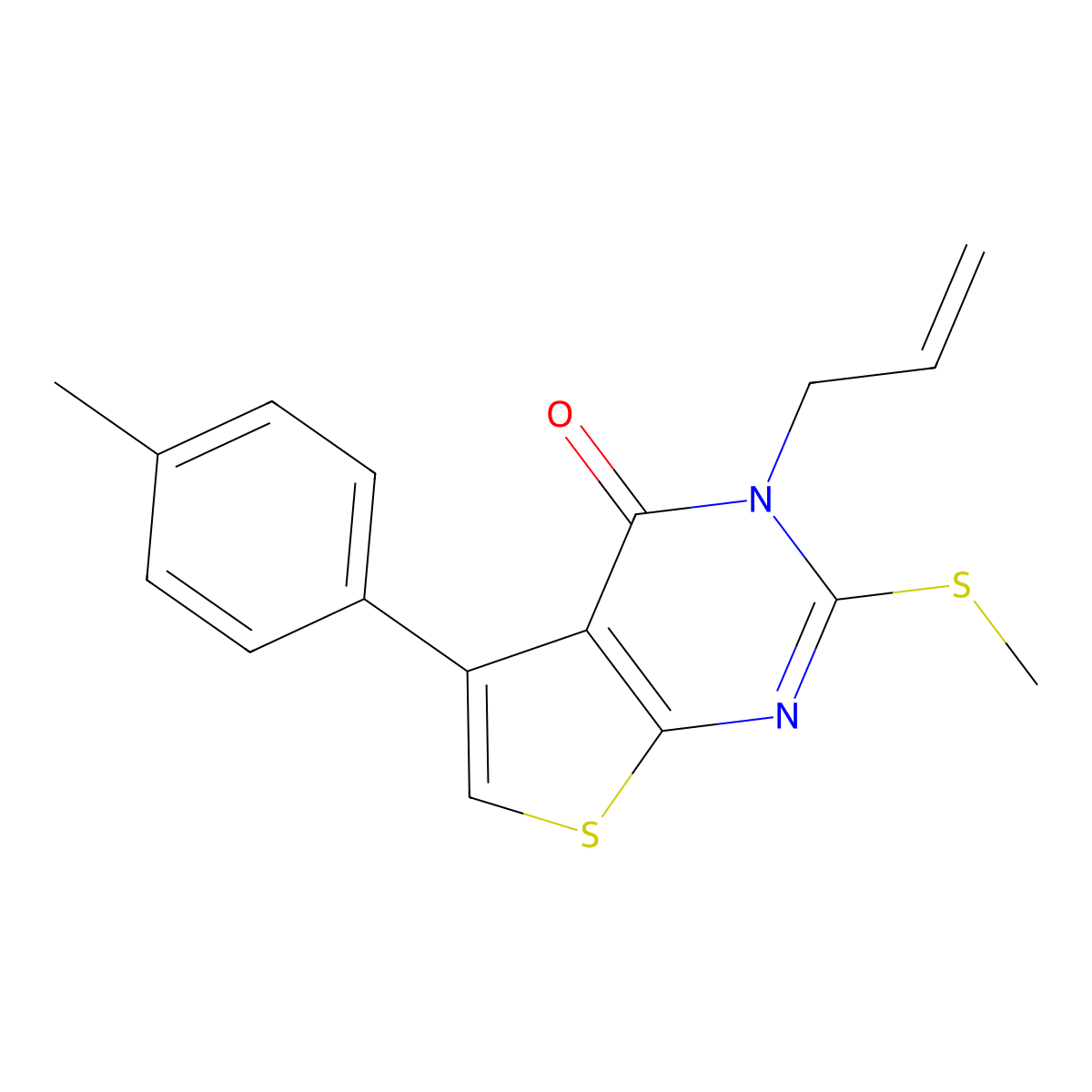 3-allyl-2-(methylthio)-5-(p-tolyl)thieno[2,3-d]pyrimidin-4(3H)-one molecular structure, CAS 300569-52-2