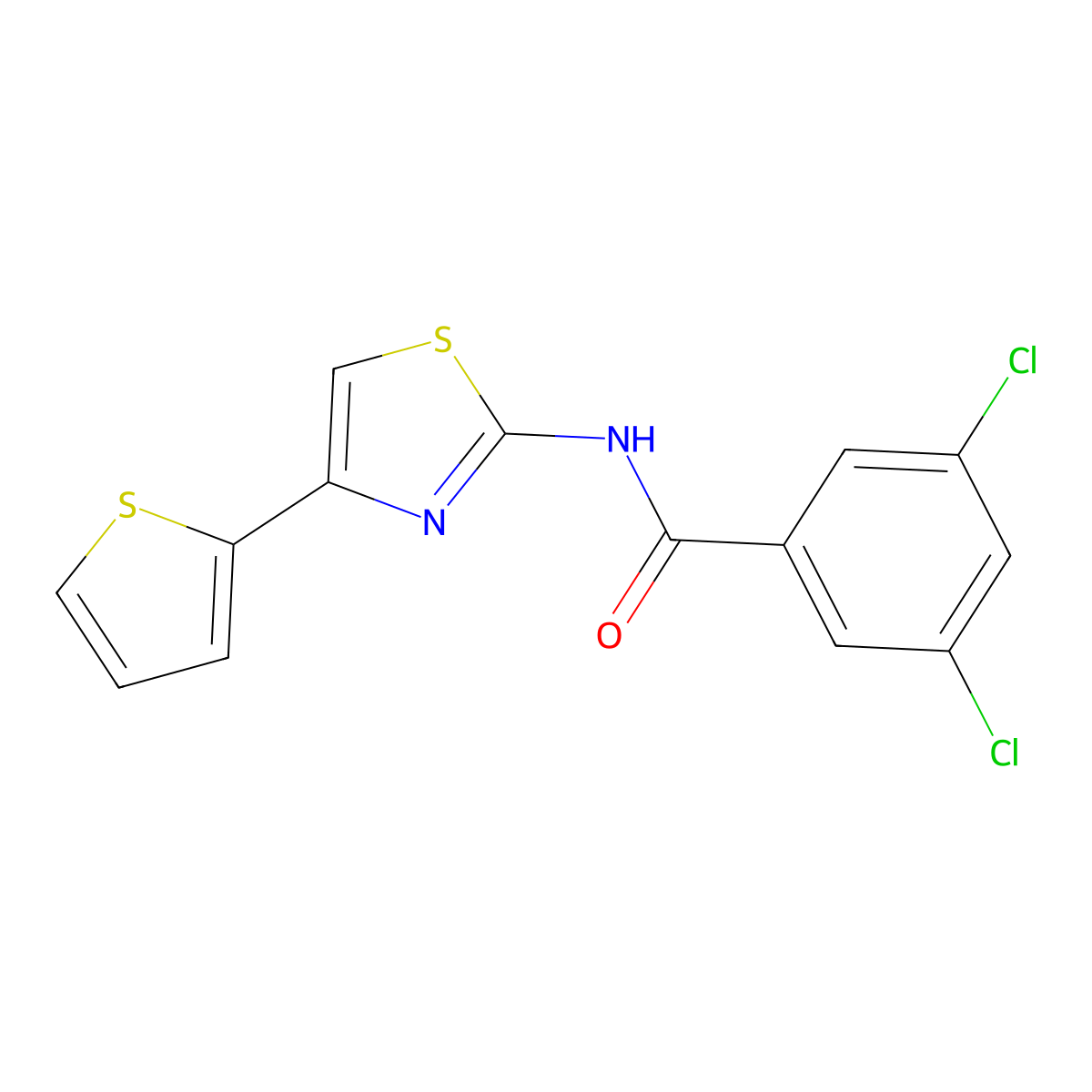 3,5-dichloro-N-(4-(thiophen-2-yl)thiazol-2-yl)benzamide molecular structure, CAS 300569-87-3