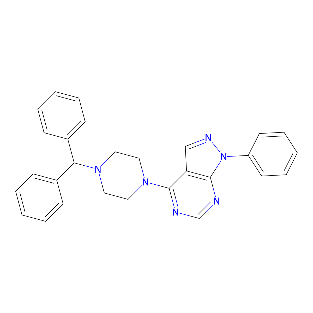 4-[4-(Diphenylmethyl)piperazinyl]-1-phenylpyrazolo[5,4-d]pyrimidine molecular structure, CAS 300570-16-5