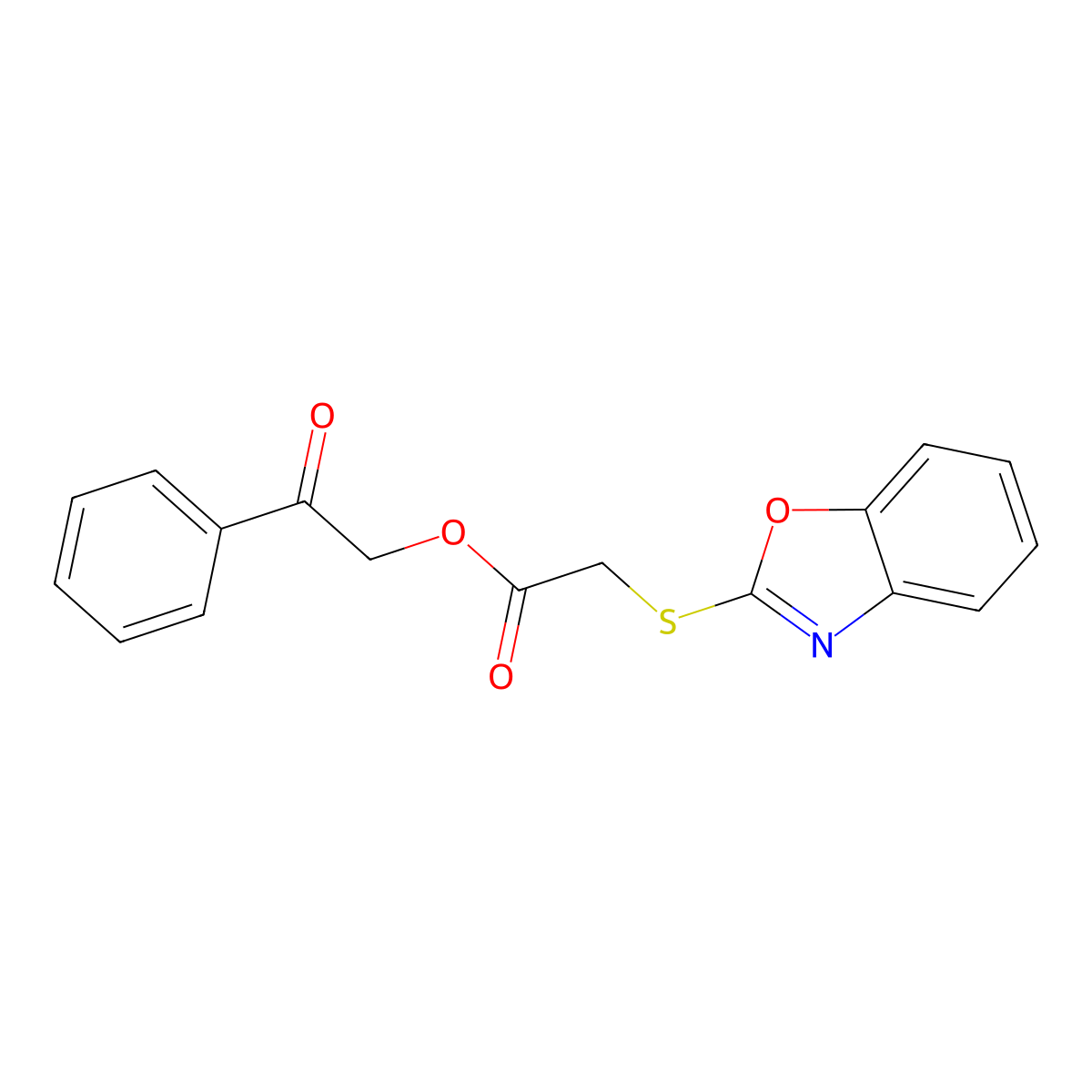 2-Oxo-2-phenylethyl 2-(benzo[d]oxazol-2-ylthio)acetate molecular structure, CAS 300570-78-9