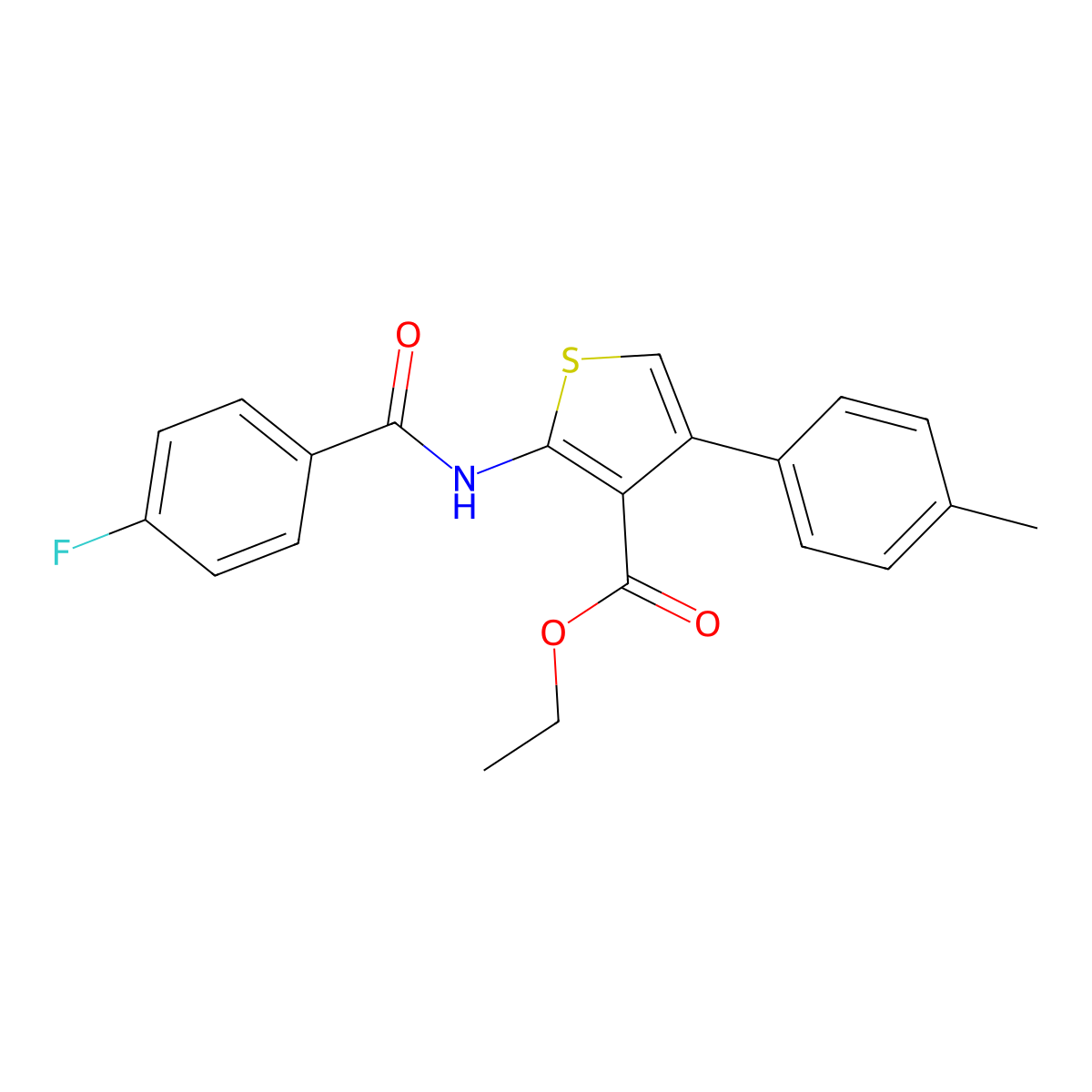 Ethyl 2-(4-fluorobenzamido)-4-(p-tolyl)thiophene-3-carboxylate molecular structure, CAS 300570-93-8