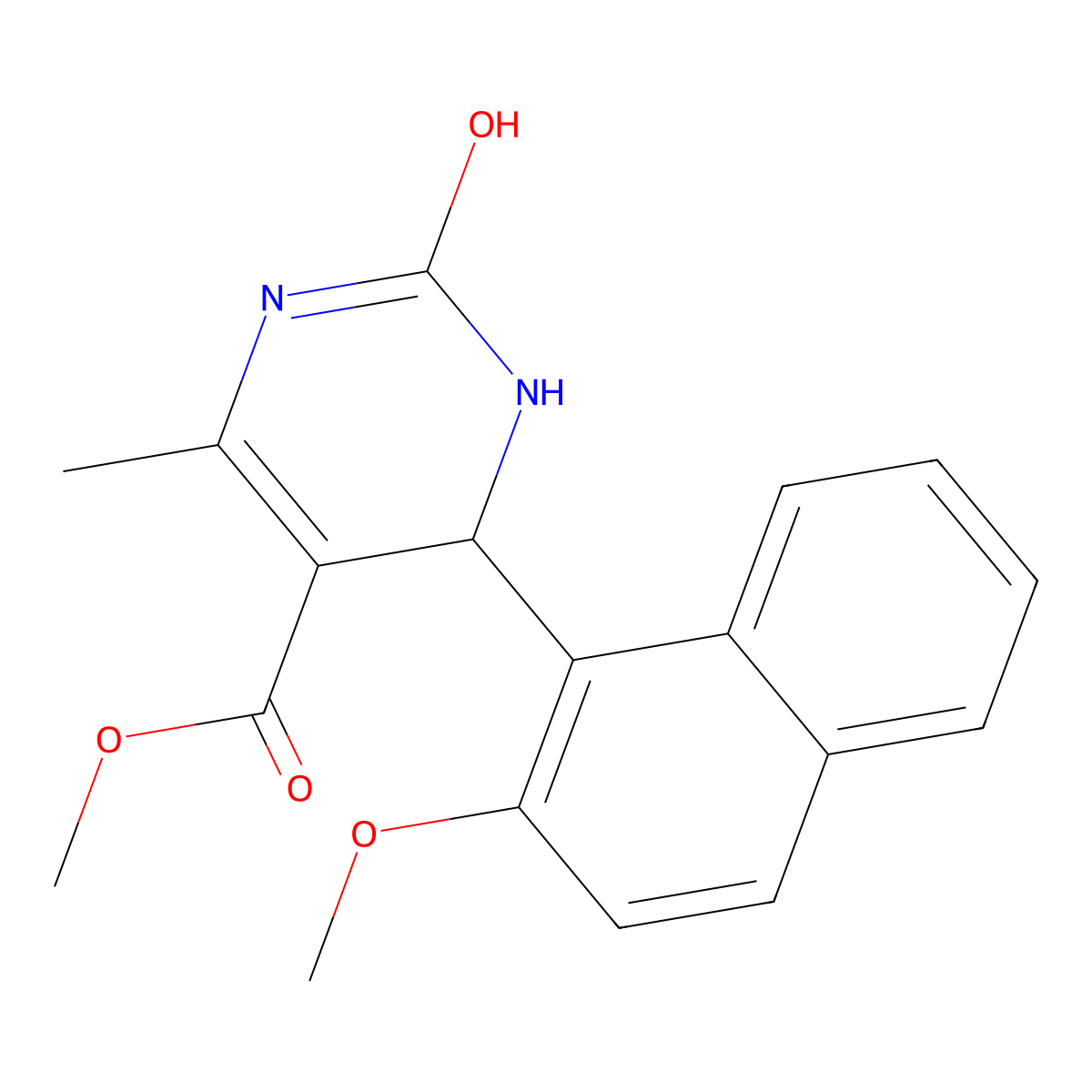 methyl 4-(2-methoxynaphthalen-1-yl)-6-methyl-2-oxo-3,4-dihydro-1H-pyrimidine-5-carboxylate molecular structure, CAS 300571-23-7