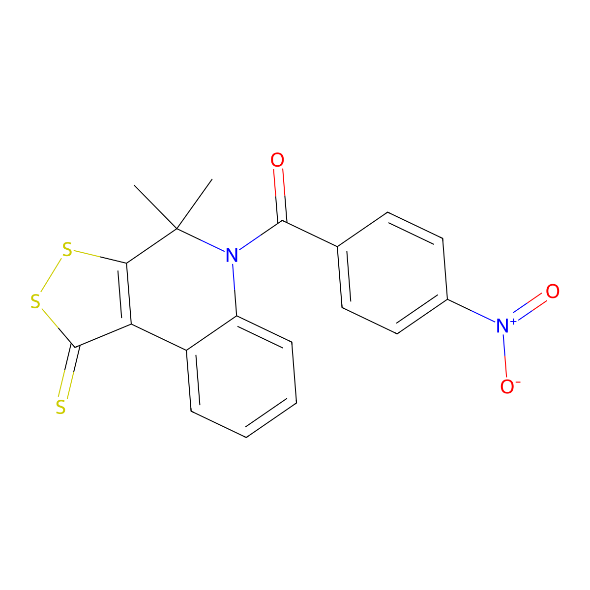 (4,4-Dimethyl-1-sulfanylidenedithiolo[3,4-c]quinolin-5-yl)-(4-nitrophenyl)methanone molecular structure, CAS 300572-22-9