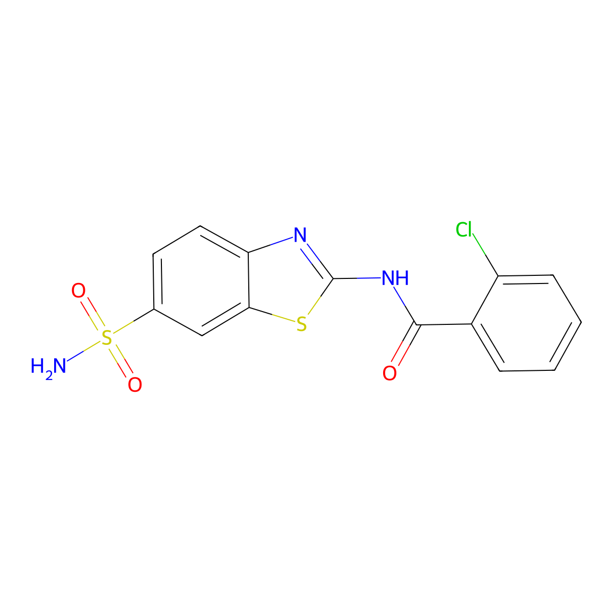 2-chloro-N-(6-sulfamoylbenzo[d]thiazol-2-yl)benzamide molecular structure, CAS 300572-62-7